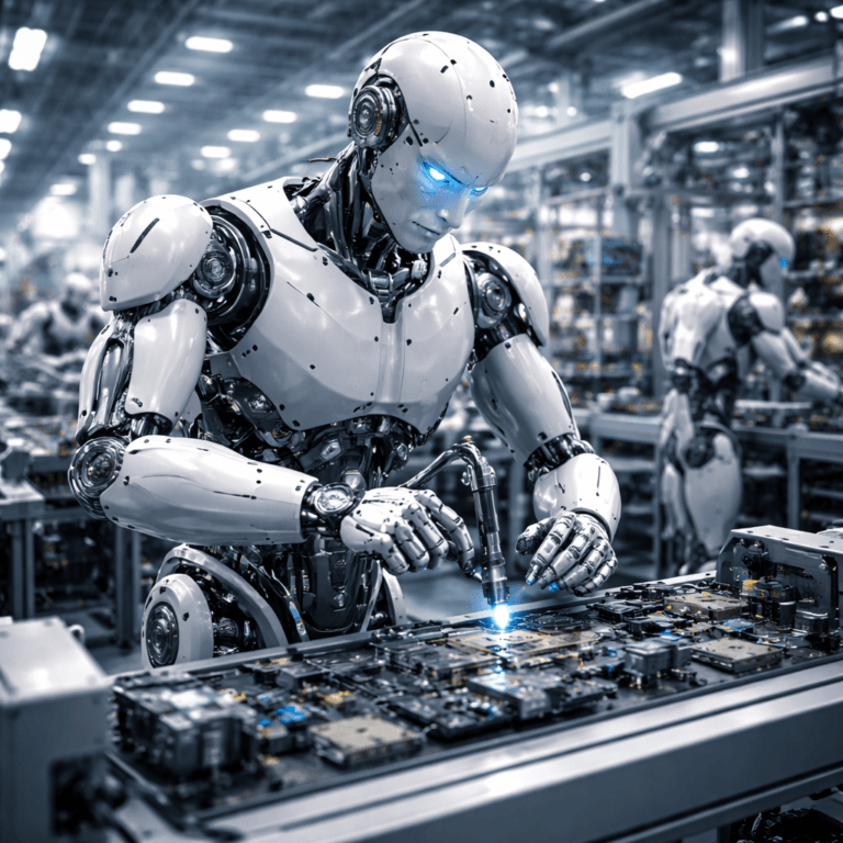 로봇이 조립 라인에서 작업 중