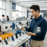 외장 SSD를 고르고 있는 사람 이미지